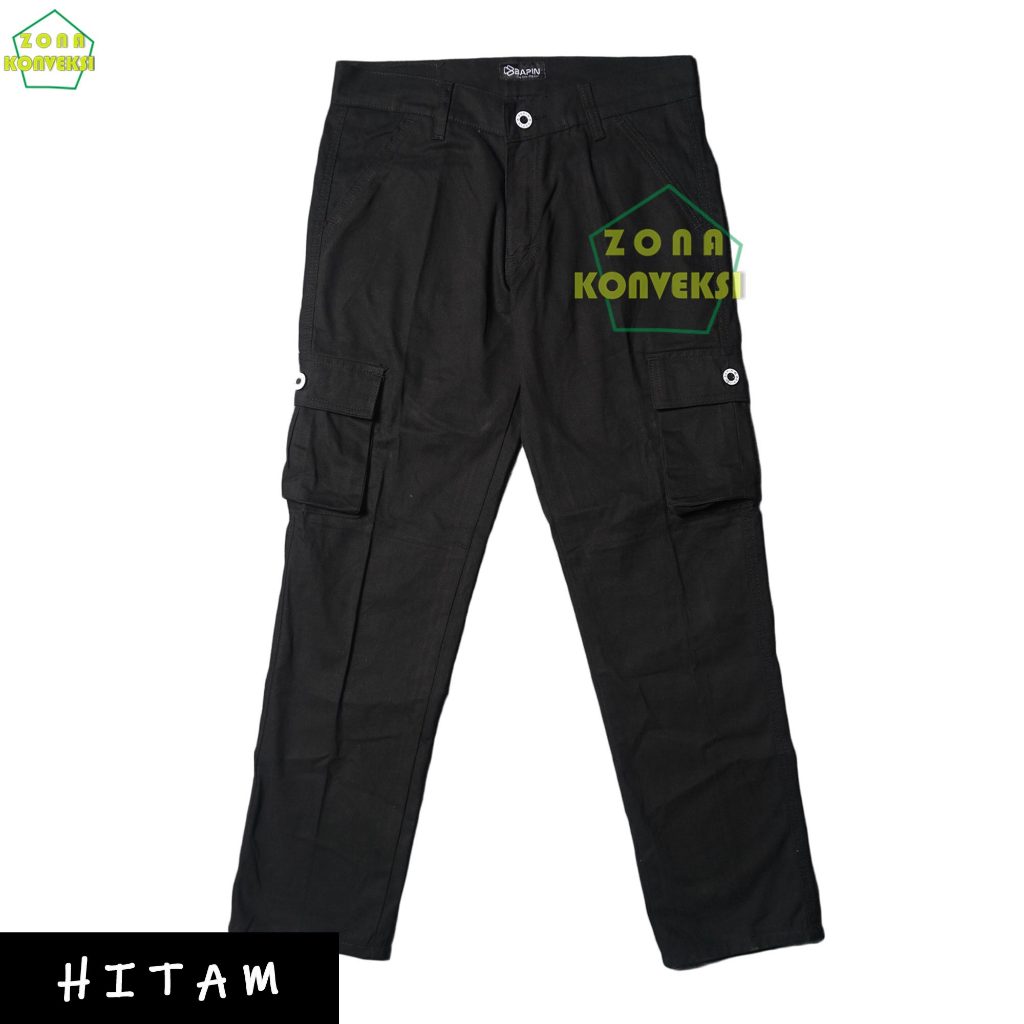 Celana PDL Katun Kanvas Warna HITAM | Celana Cargo Panjang Regular
