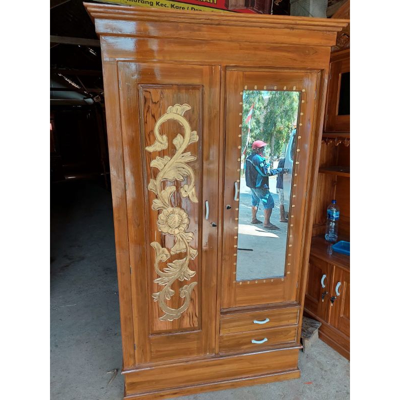 [[PROMO]] LEMARI BAJU KAYU  JATI 2 PINTU//LEMARI PAKAIAN// 110 x 50 x 200 FULL JATI