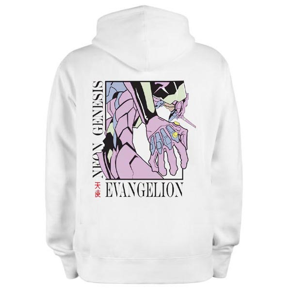 Jaket White Hoodie Evangelion  Anime Hoodie Sweater Bahan Cotton Fleece