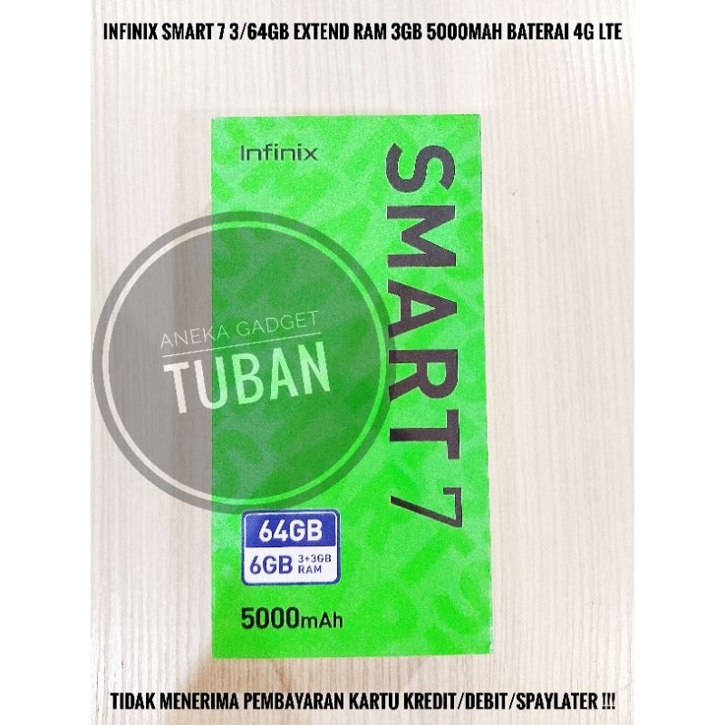 Infinix Smart 7 3/64 GB Extend 3GB RAM 5000mAh Baterai 4G LTE BUKAN REPACK