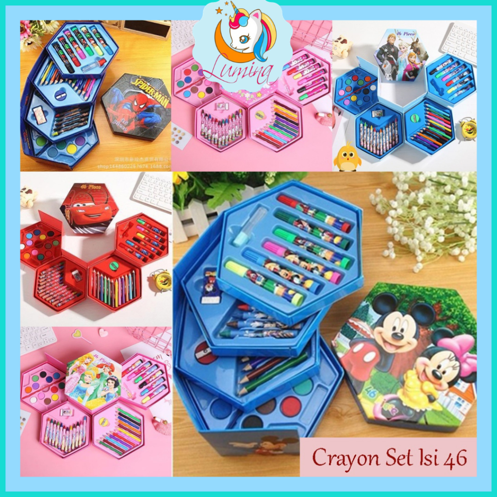 

Crayon Set Isi 46 Pensil Warna Spidol Cat Air Kartun Anak Alat Lukis Mewarnai