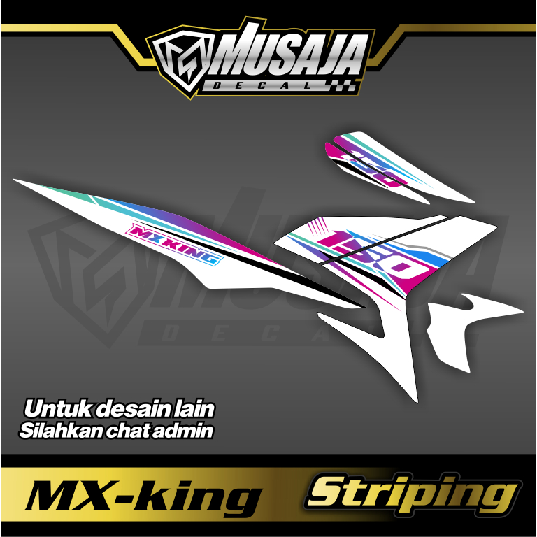 Decal Striping mx king putih biru pink - dekal transparan uv mx king