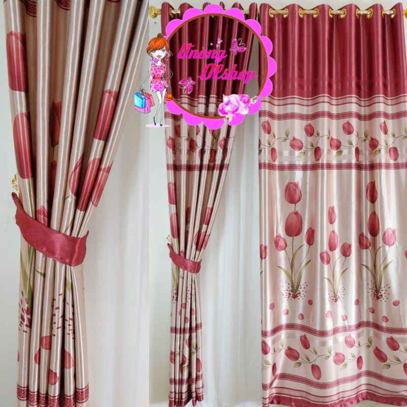 Gorden Blackout Glosy Merah Terang Model Ring Gold Silper Minimalis