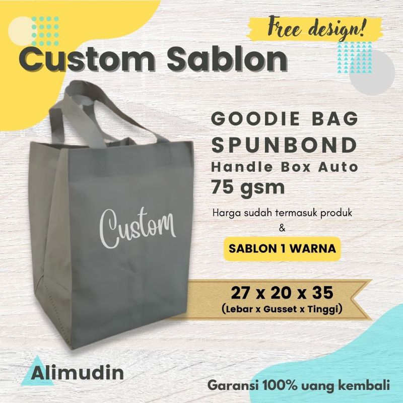 

Goodie Bag 27 x 20 x 35 ( Box 25 x 20 ) Tas Spunbond Handle Box Auto Custom Sablon