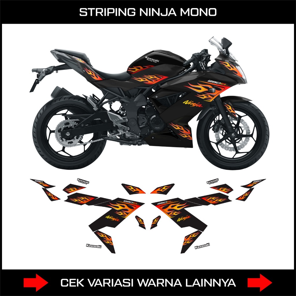 STRIPING NINJA 250 SL MONO GRAFIS API / STICKER DECAL NINJA 250SL MONO / STIKER VARIASI / STOCK DECA