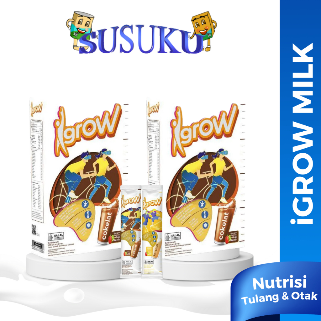 

iGrow Susu Anak Nutrisi Tulang & Otak Rasa Cokelat/Karamel/Vanila 5x48gr