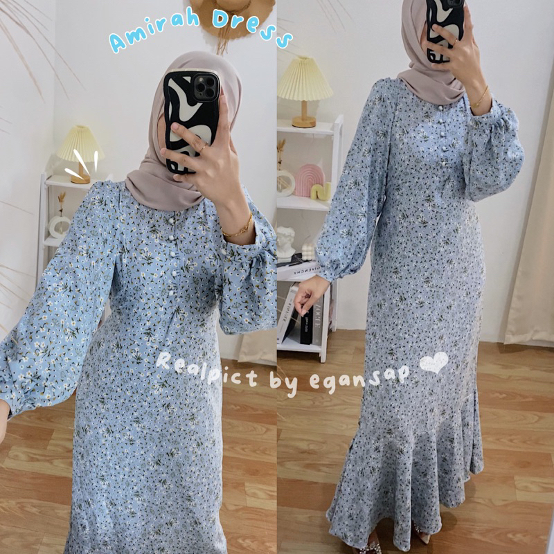 Gamis Korean Style Wanita Vintage  murah remaja Fashion Pesta Kondangan X9F4 Lengan Balon kekinian d
