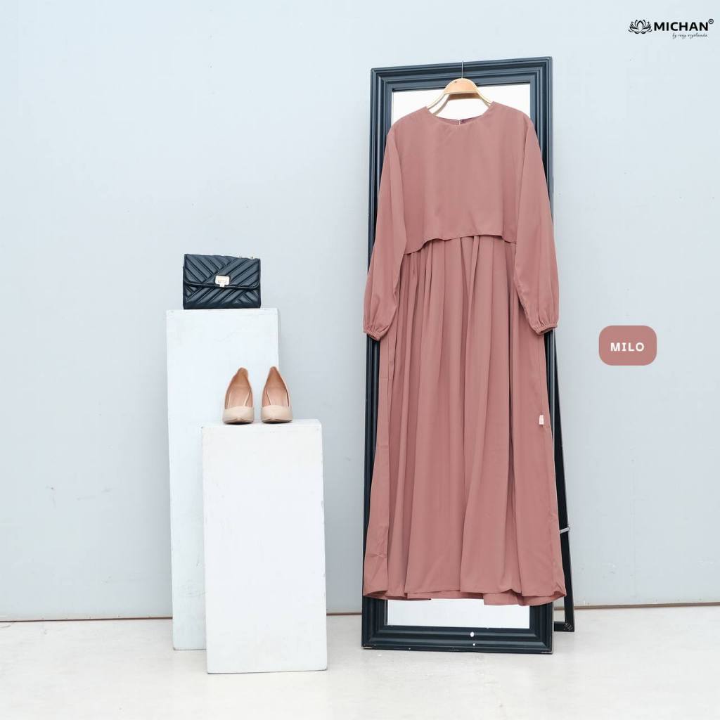Dress Muslimah Gamis Murah Kekinian Warna Milo