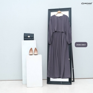 Dress Muslimah Gamis Kekinian Murah Warna Abu Tua