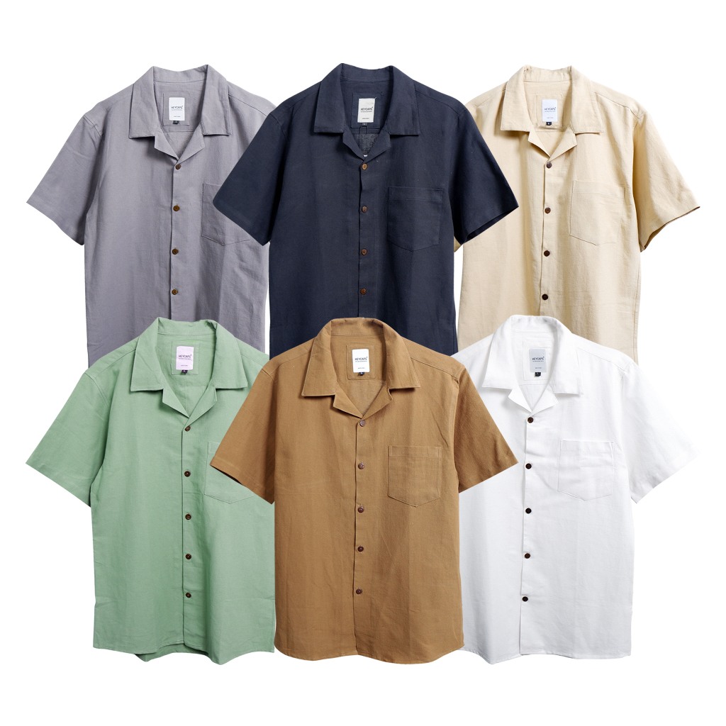 KEMEJA LINEN PRIA / KEMEJA POLOS LENGAN PENDEK / BASIC LINEN SHIRT / RELAXED SHIRT LINEN