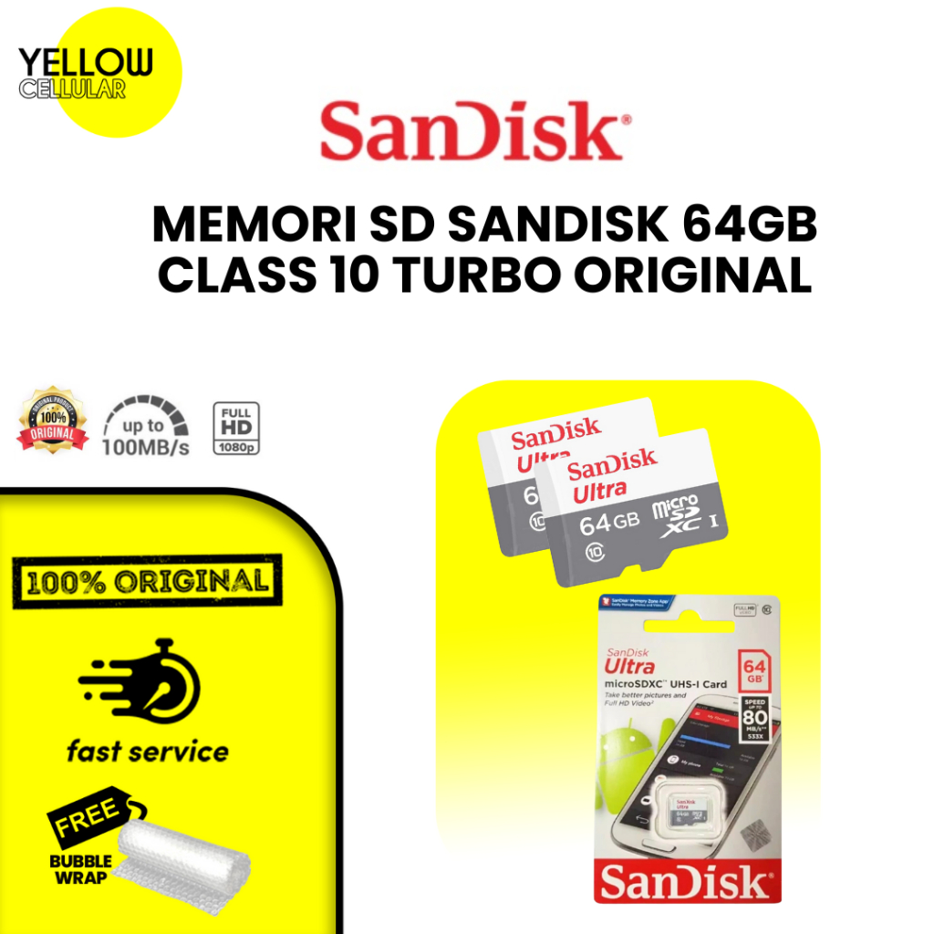 MEMORY CARD SANDISK 64GB CLASS 10 MEMORY CARD SANDISK ULTRA MMC SANDISK KARTU MEMORI HP MURAH