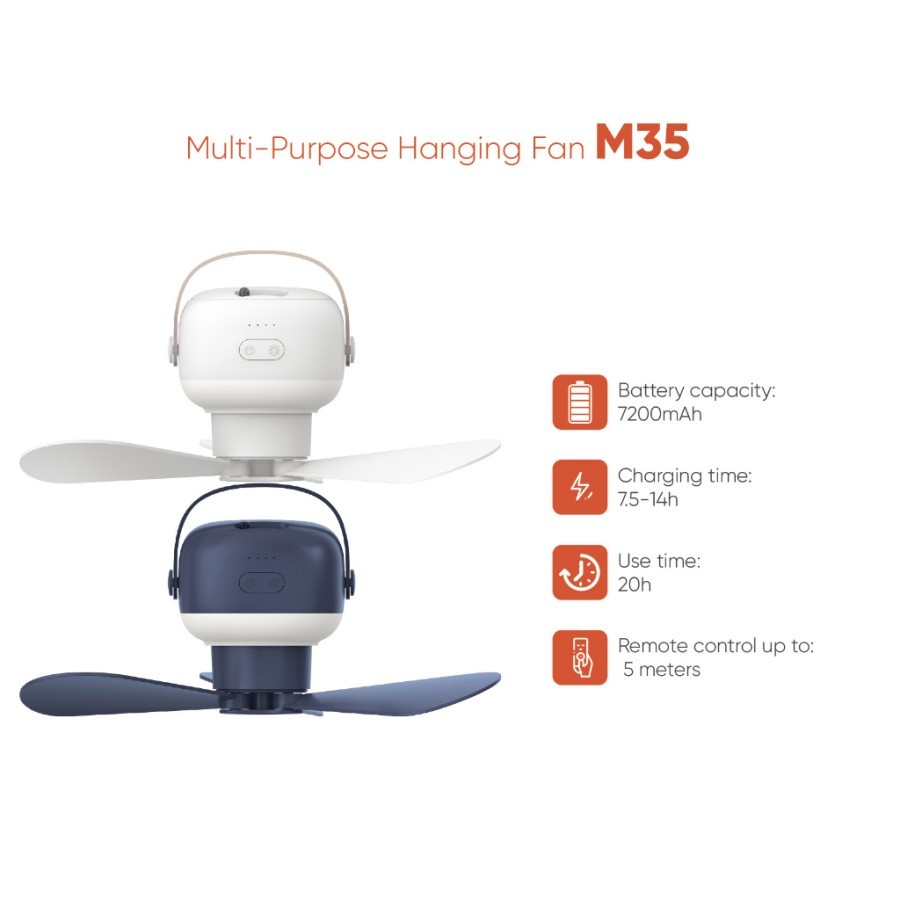 Muxiang M35 Fan Cooler Kipas Angin Gantung Portable USB Charge 7200mAh