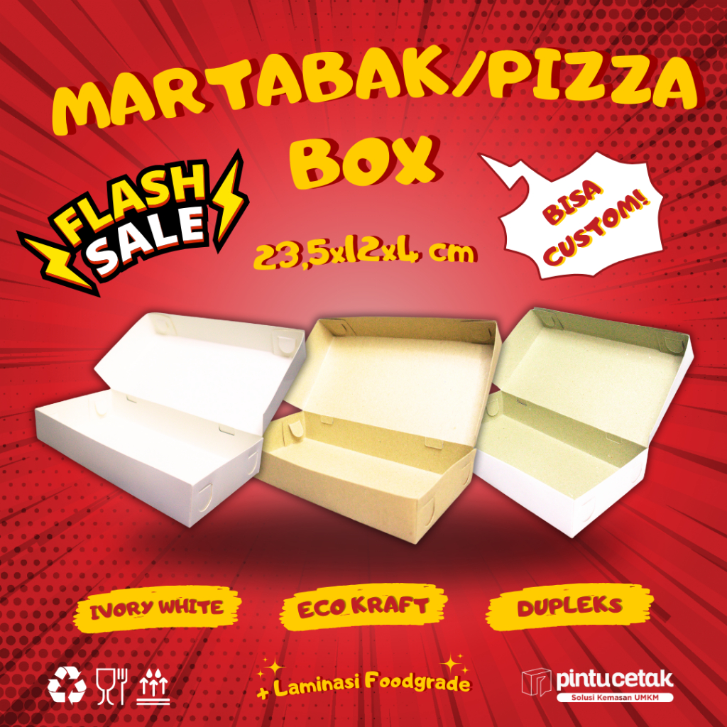 CUSTOM DESIGN MARTABAK/PIZZA BOX Makanan Paper Kraft, MIN ORDER 1000 PCS, DESIGN FULL COLOR WARNA TE