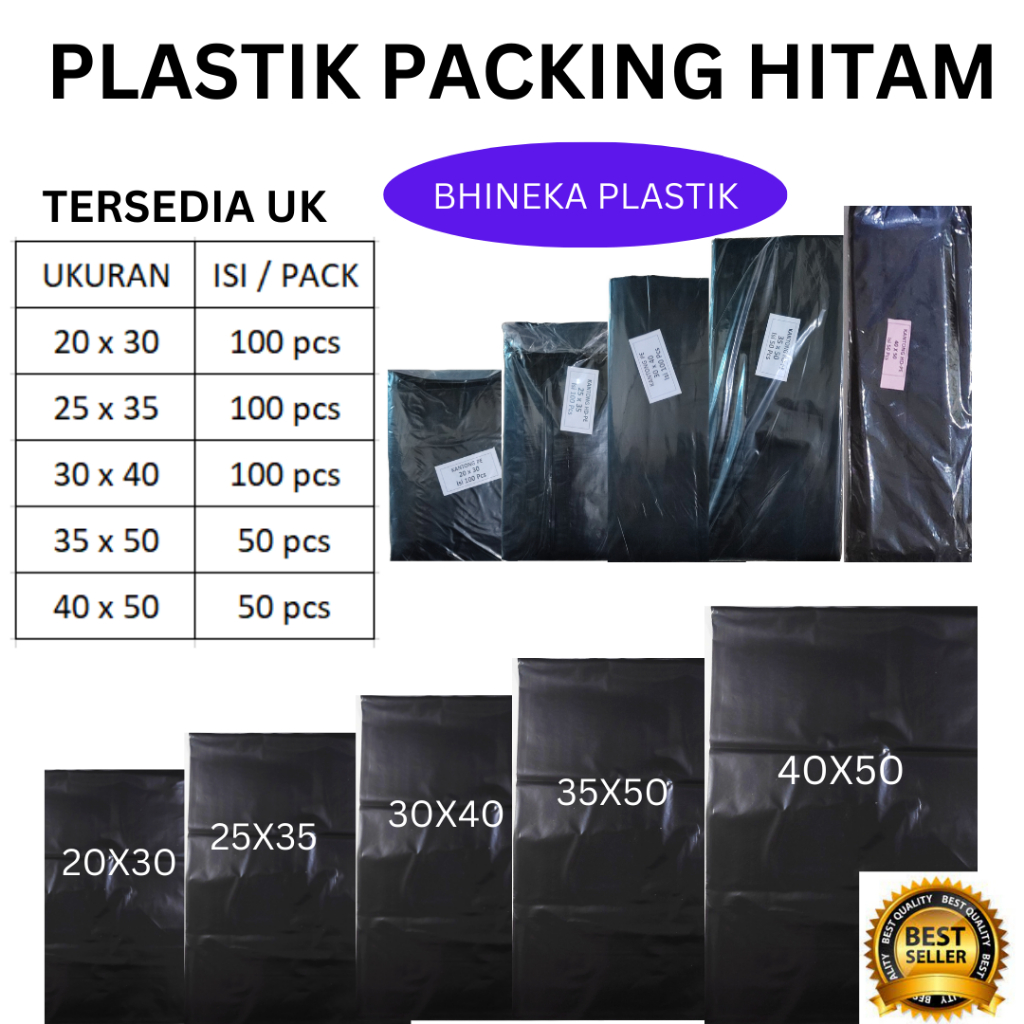 PLASTIK PACKING TANPA LEM  Hitam 30x40 (isi 100pcs) / 25x35 (isi 100 pcs) / 20x30 isi (100pcs) / 35x