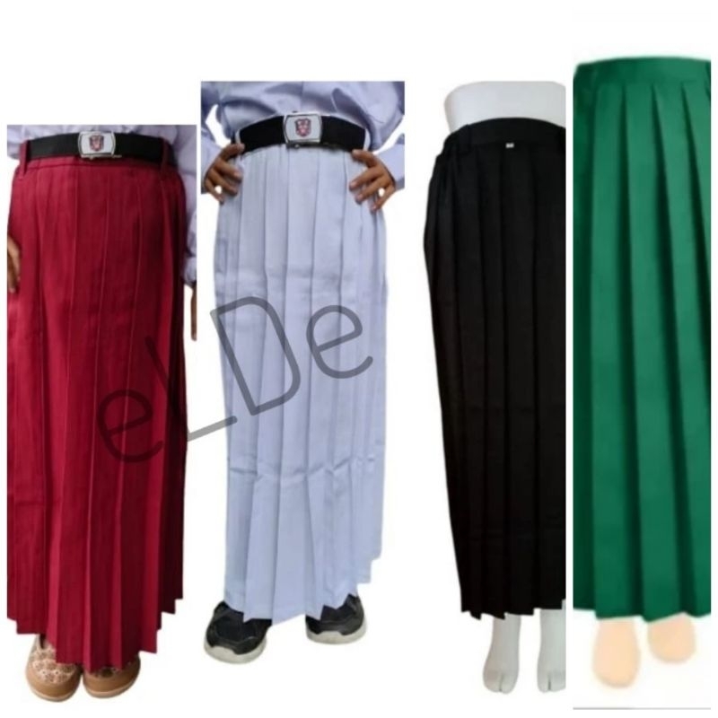 Rok Rempel SD Merah,hijau, Putih, Hitam Panjang Lipit Herlina collection