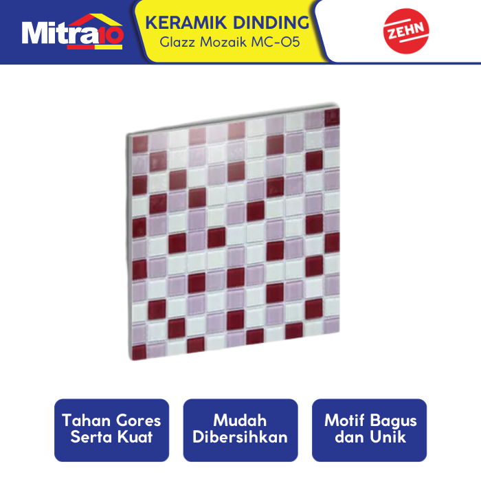 Zehn Keramik Dinding Dapur Glass Mozaik MC-05 30x30 Cm Putih-Ungu