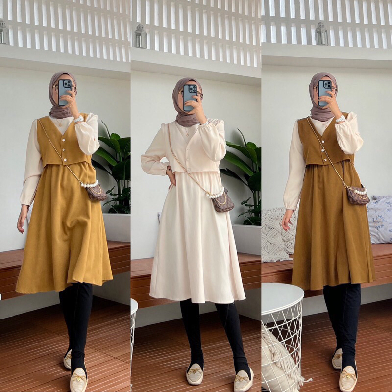 [𝐒𝐈𝐀𝐏 𝐊𝐈𝐑𝐈𝐌] ALBAMA SUEDE TUNIC By Outfix New // Gaun Gamis Wanita Muslimah // Korean Dress Import