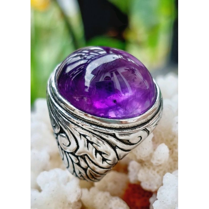 Cincin Batu Kecubung Natural Berserat Es Kualitas Super