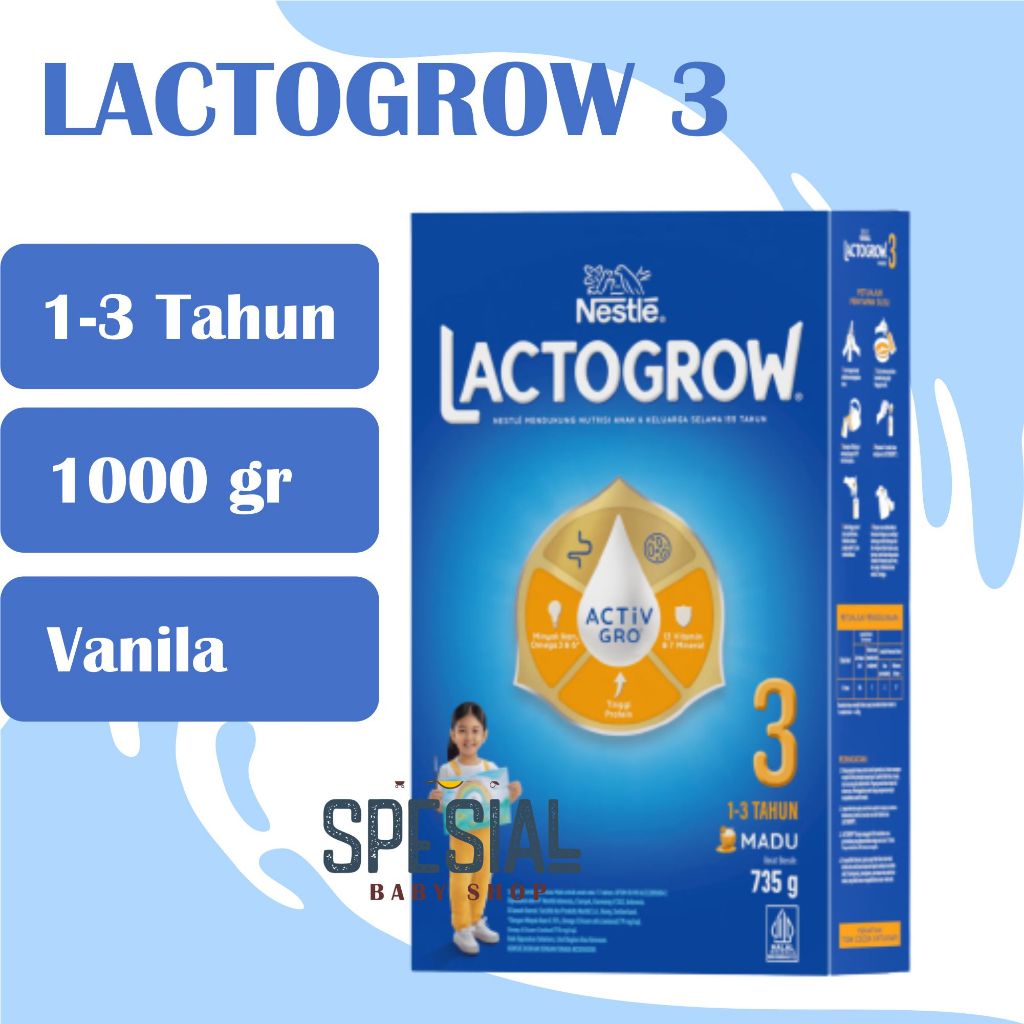 LACTOGROW 3 [1-3 TH] 1KG 1000G 735G VANILA MADU ORIGINAL SUSU NESTLE LACTOGRO