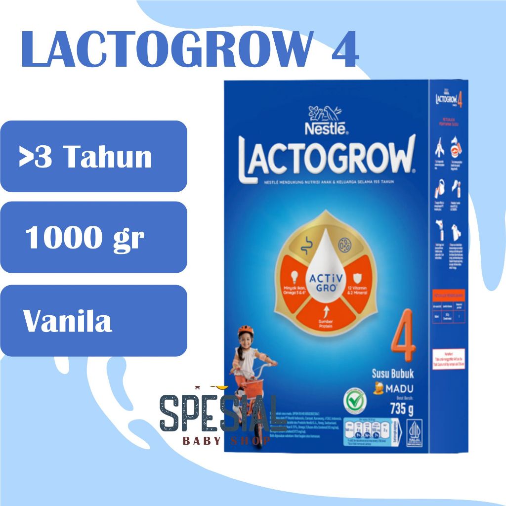 LACTOGROW 4 [DIATAS 3 TH] 1KG 1000G 735G VANILA MADU ORIGINAL SUSU NESTLE
