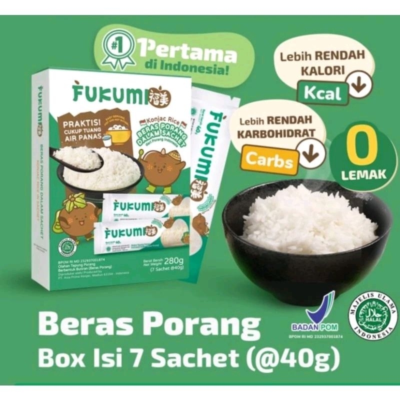 

Fukumi Beras Porang BOX 280gr isi 7 sachet @40gr Konnyaku Konjac Rice Shirataki