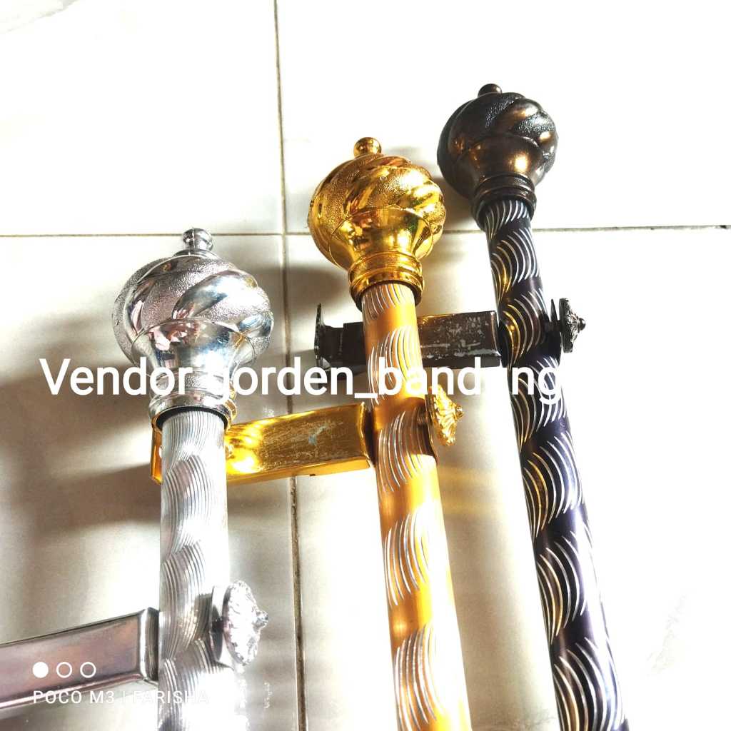 Tiang Hordeng Rel Korden Besi Gordeng Motif Ukir Batang Gorden Rollet Ukir Hitam Gold Silver Fullset