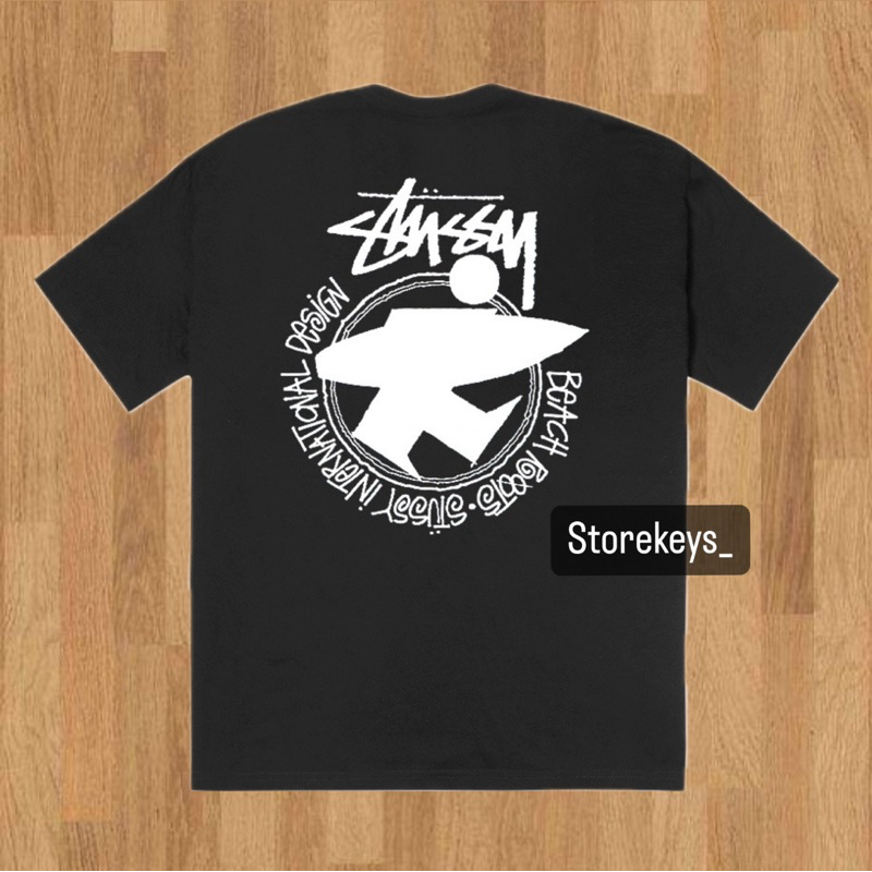 (FREE PAPER BAG) KAOS STUSSY BEACH ROOTS OVERSIZE TSHRIT STUSSY BLACK