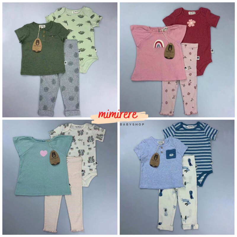 (3-18 Bulan) RNB BOY GIRL JUMPER SET R+B Set Rib Jumper Tee Legging Rabbit and Bear