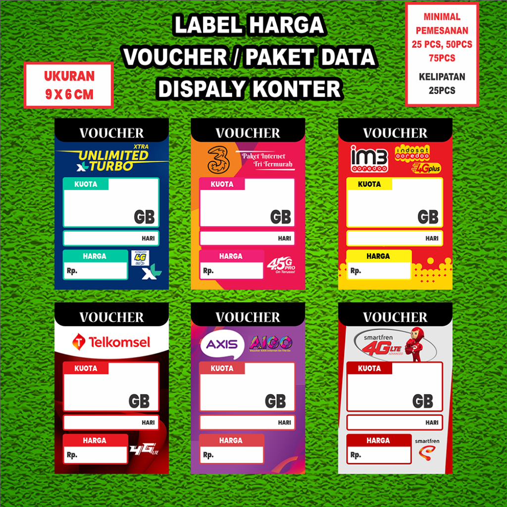 Label Harga Voucher / Label Harga Paket Data / display paket data konter portrait