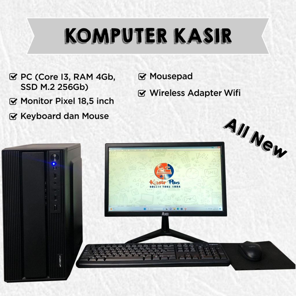 Paket Komputer Kasir Core I3 Ram 4Gb ALL NEW - CPU, Monitor, Keybord mouse + Aplikasi Kasir Free Tra