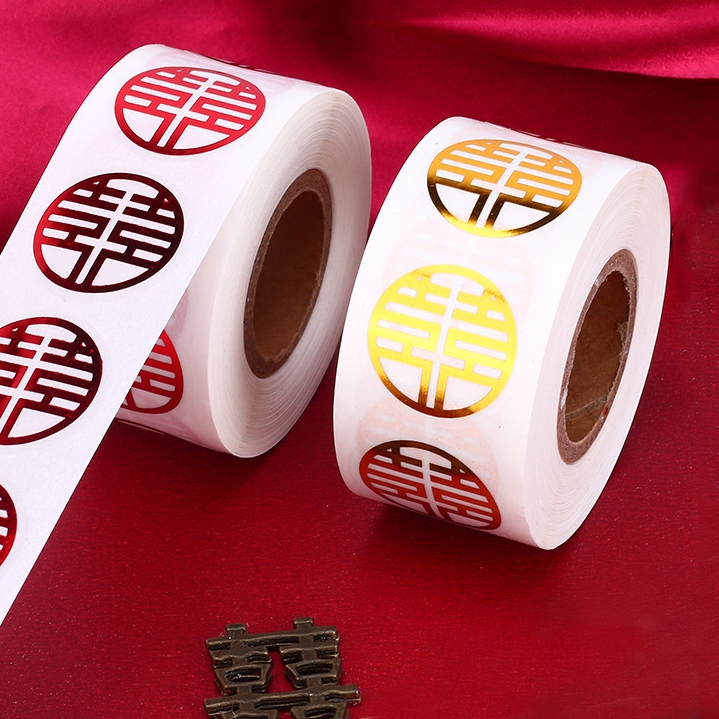 

Sticker Suang Xi Kawinan Double Happiness Stiker Xuang Xi Sangjit Shuang Xi Red Foil diameter 2,5 cm