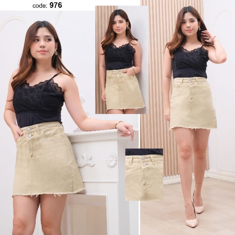 ROK JEANS WANITA PENDEK / Skirt denim rawis  cewek R. 976 Kuning kunyit