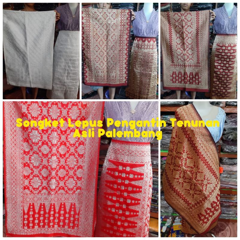 SONGKET PALEMBANG LEPUS MERAH MARON GOLD MANDAR  TENUN TANGAN TARUTUNG SARUNG CEWEK BAWAHAN KEBAYA P