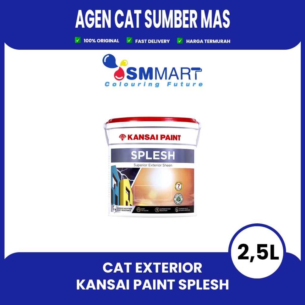 CAT TEMBOK EXTERIOR KANSAI PAINT SPLESH WARNA PUTIH 2,5 LITER /GALON