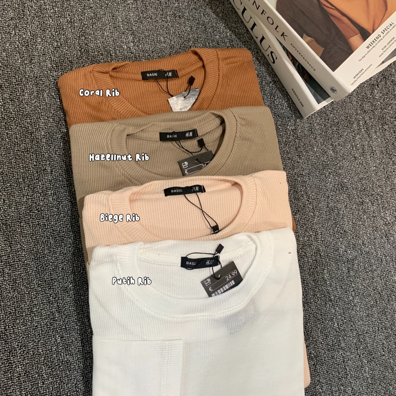Dwistuff Basic tee kaos lengan panjang polos katun wafer rib rajut