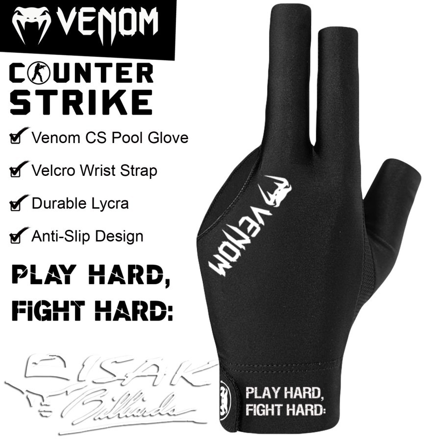 Venom CS Pro Glove Black - Anti Slip Sarung Tangan Billiard Lycra Mesh