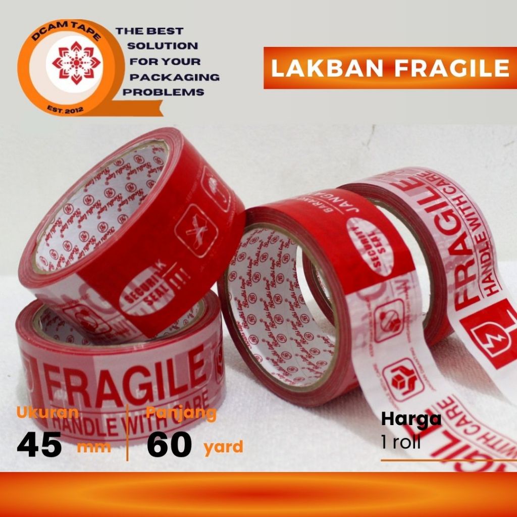 

Lakban OPP Tape / Lakban Fragile Putih Merah 45mm x 60 Yard - Lakban Fregile 2" X 60 Yard MIX - Lakban Jangan di Banting #ROLL#