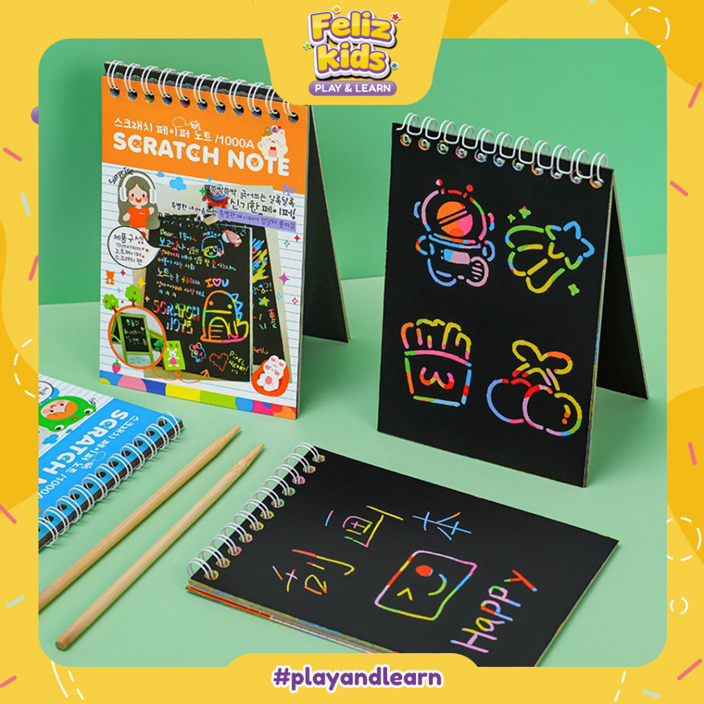 

[FELIZKIDS] [BK81] Mainan Edukasi Anak Scratch Note Mini Buku Gambar Tulis Gores Ajaib Grafiti Paper Rainbow Colourfull Anak Dewasa