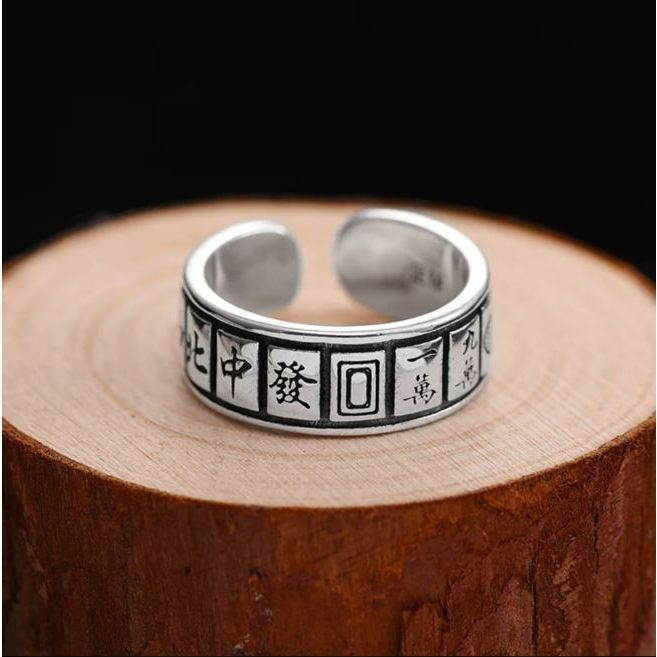 Cincin Mahjong - Traditional Game Card Play Chinese Letter Mah Jong Adjustable Open Ring Import Resi