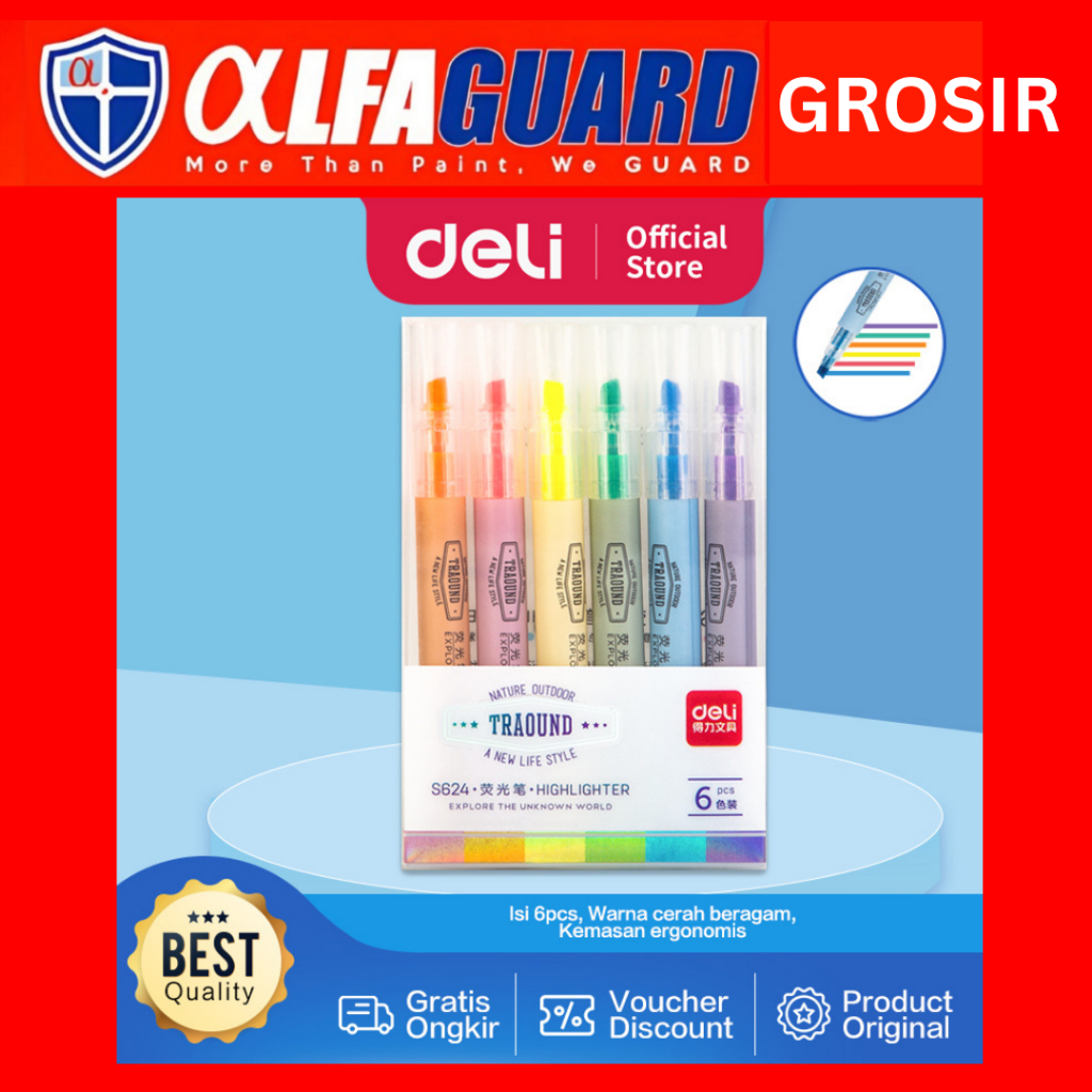 

Deli Highlighter Pen Pena ( Stabilo ) isi 6 Pcs S624