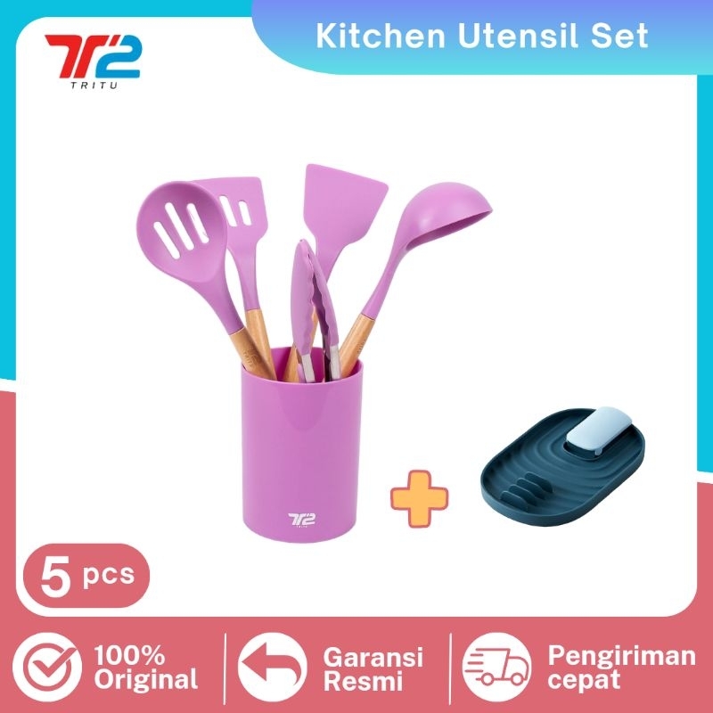 Tritu Utensil Silicone Set Spatula Sutil Silikon Tahan Panas Food Grade 5 Pcs