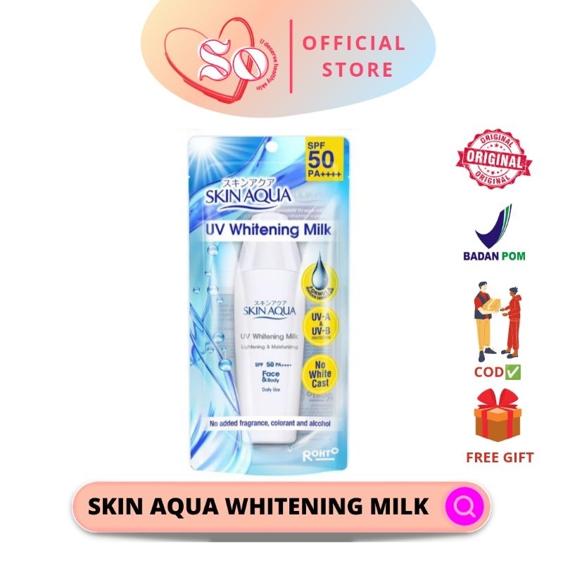 [READY, FREE GIFT] SUNSCREEN SKIN AQUA UV WHITENING MILK SPF 50 / SKIN AQUA TUTUP PUTIH