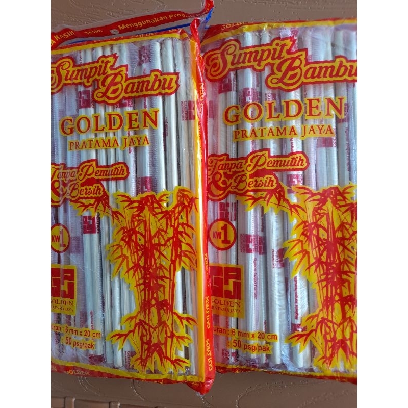 Sumpit bambu cap Golden ukuran 6mm x 20cm isi 50 psg