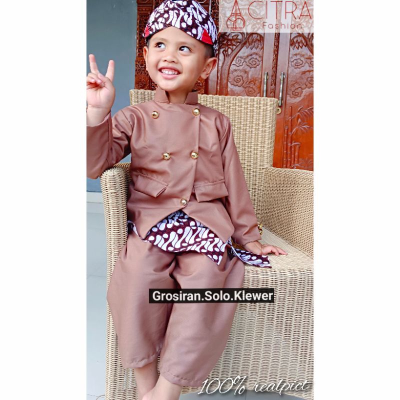 DIJAMIN REAPICT 100℅ SETELAN BASOFI ANAK WARNA MOCCA / BASOFI PREMIUM / BAJU ADAT ANAK / KOSTUM ADAT