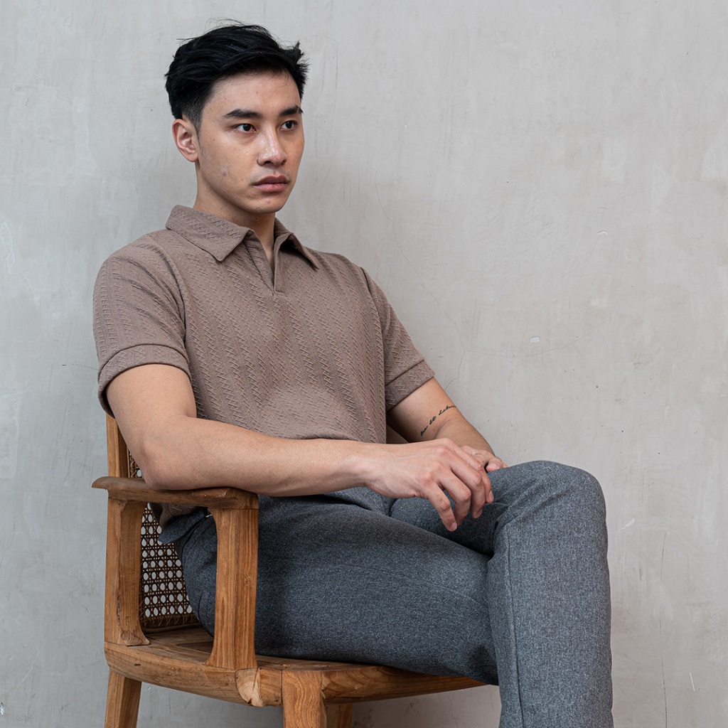Houseofcuff Polo Shirt Rajut Stretch Lengan Pendek Pria