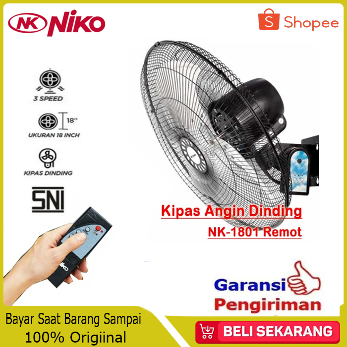 Niko Kipas Angin Dinding Besi + Remote 18 Inch / Wall Fan NKW-1801R