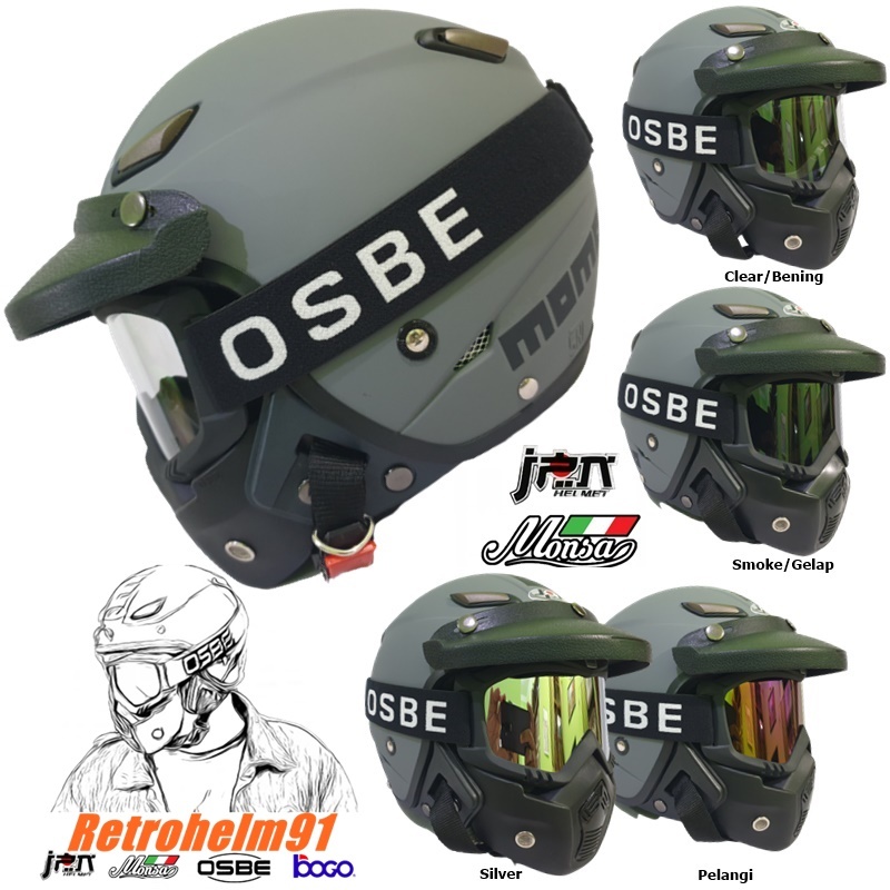 Helm Dewasa JPN MONSA MOMO Japstyle Paket Touring Topi Pendek Retro Klasik Vintage Kacamata Goggle M