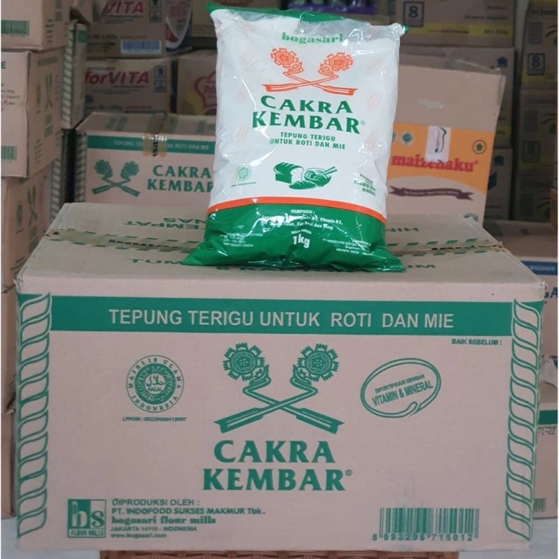 

TEPUNG TERIGU MERK CAKRA KEMBAR EKONOMIS 1 KG 1 DUS ISI 12KG