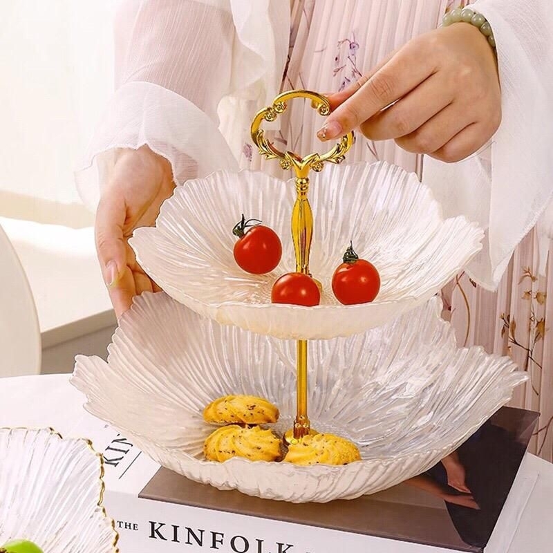 Tier Susun Gold Teratai tempat kue Gold Piring susun Gold kaca tempat buah susun Gold Tier Susun Gol