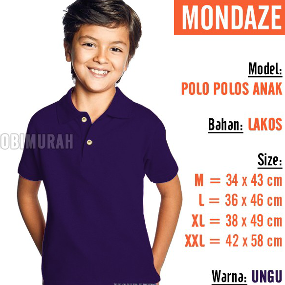 Paling Popular Kaos Polo ANAK - UNGU  |  PENDEK  |  MONDAZE  |  Kerah Polos  |  Shirt Laki Perempuan